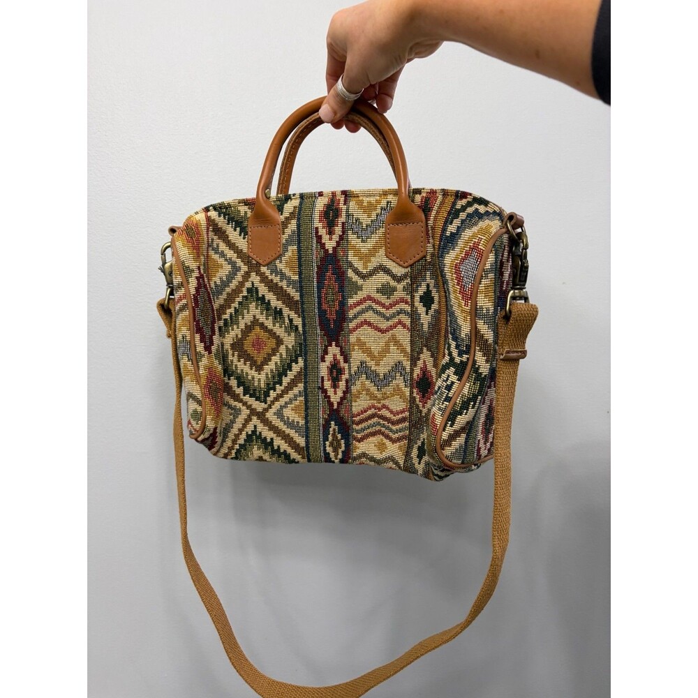 Vintage Southwestern Coastal Barrel Bag Aztec Geometric USA Made Boho Crossbody